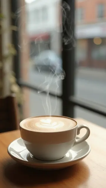 The animated clip: steam curling up from the latte
