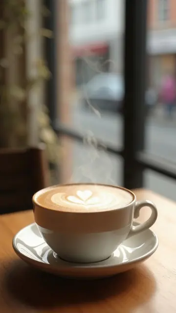 Your image: a latte on a cafe table by a window
