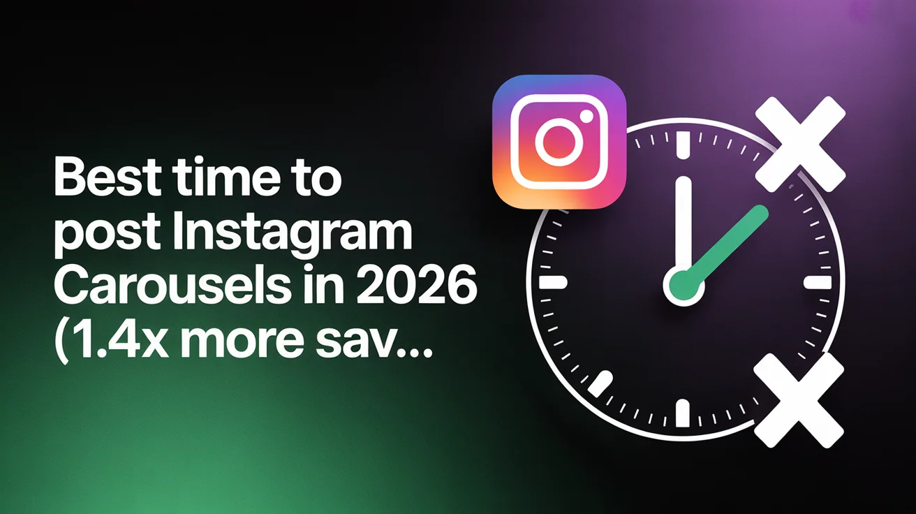 Instagram app icon on smartphone screen showing carousel feature with optimal posting times for multi-image storytelling content