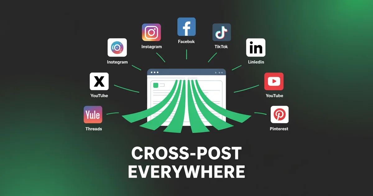 Cross-posting guide for publishing across Instagram, TikTok, LinkedIn, Facebook, X, YouTube, Threads and Pinterest