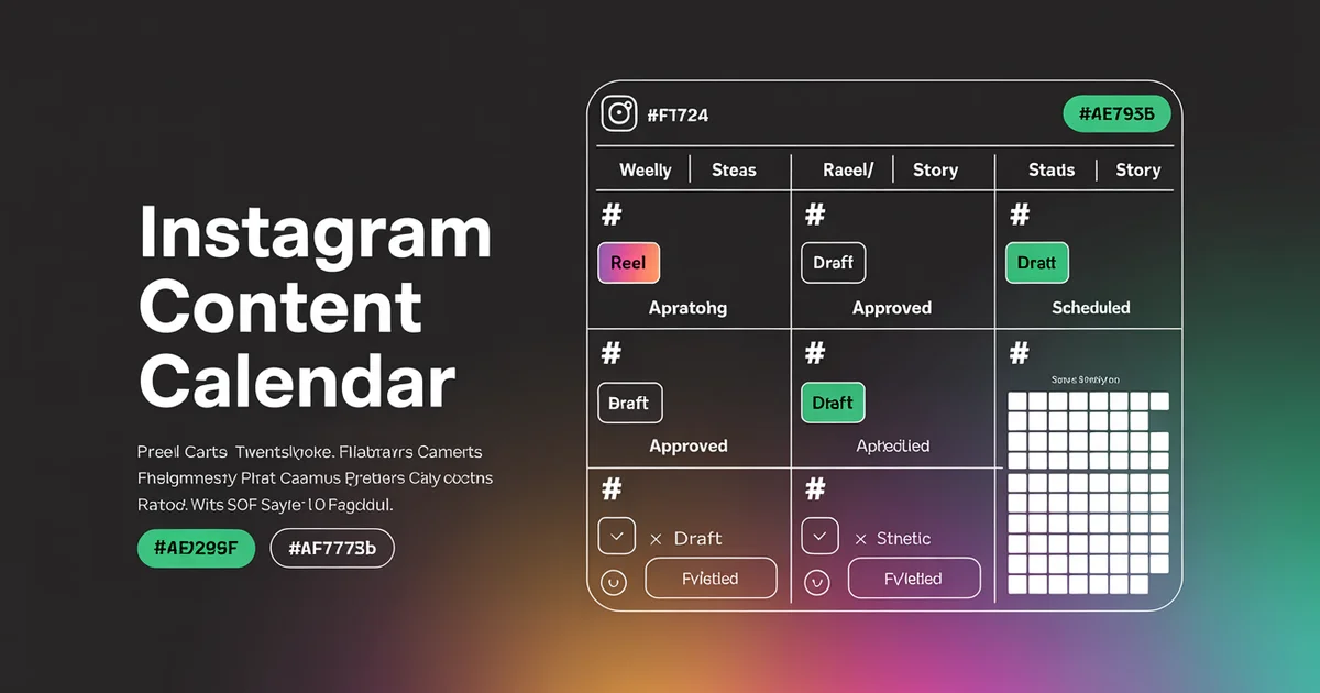 Instagram content calendar template with columns for Reels, carousels, Stories, and grid planning