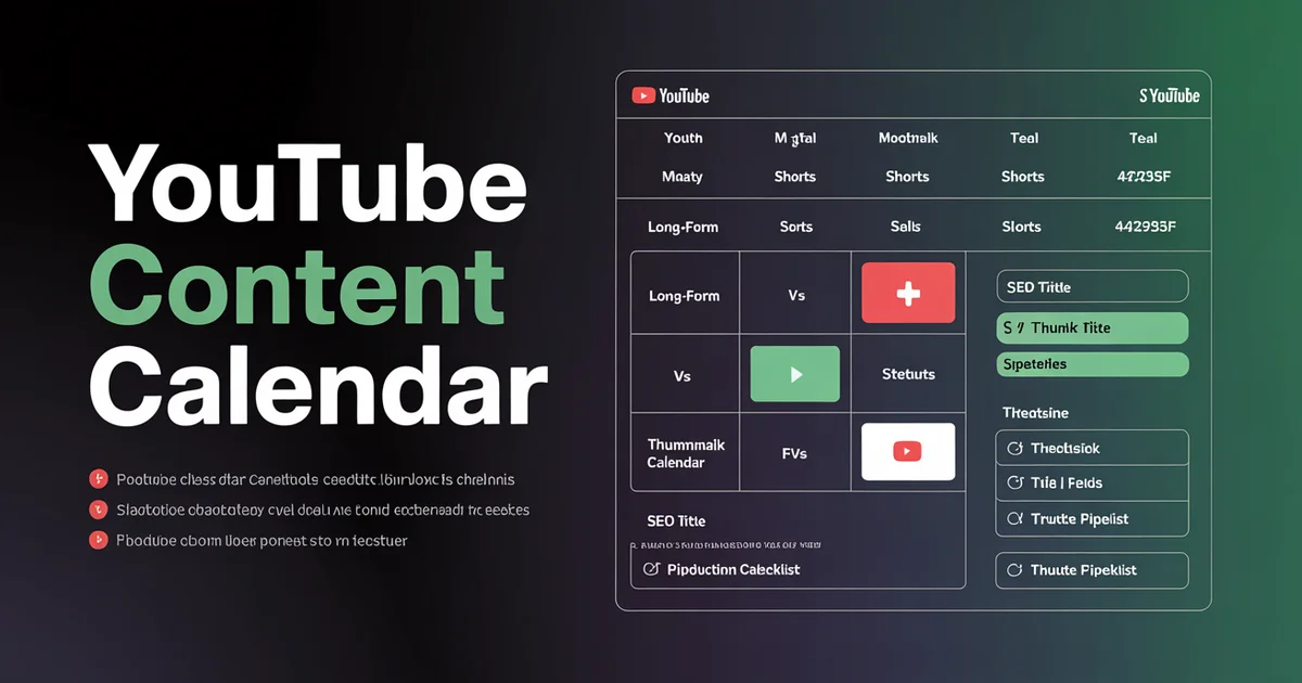 YouTube content calendar template with fields for long-form videos, Shorts, and thumbnails