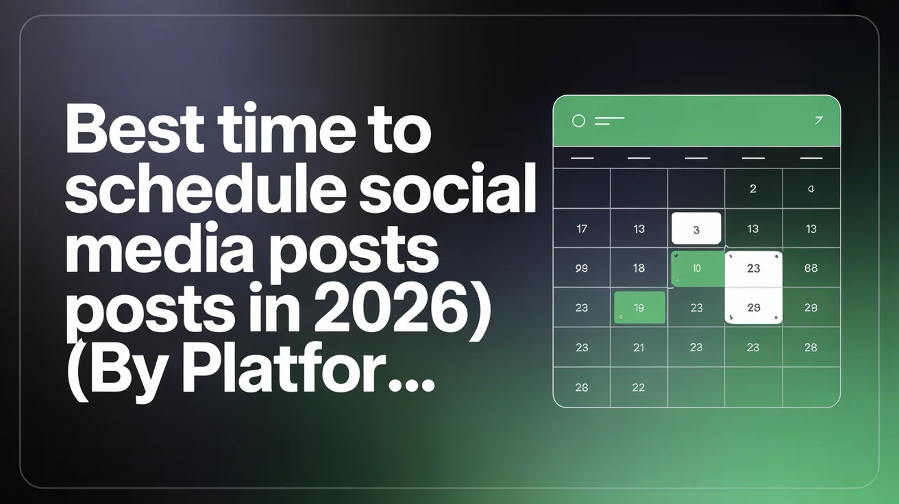 Clock and calendar showing best social media posting times across Instagram, TikTok, LinkedIn, Facebook, X, YouTube, and Threads with peak engagement windows for 2026
