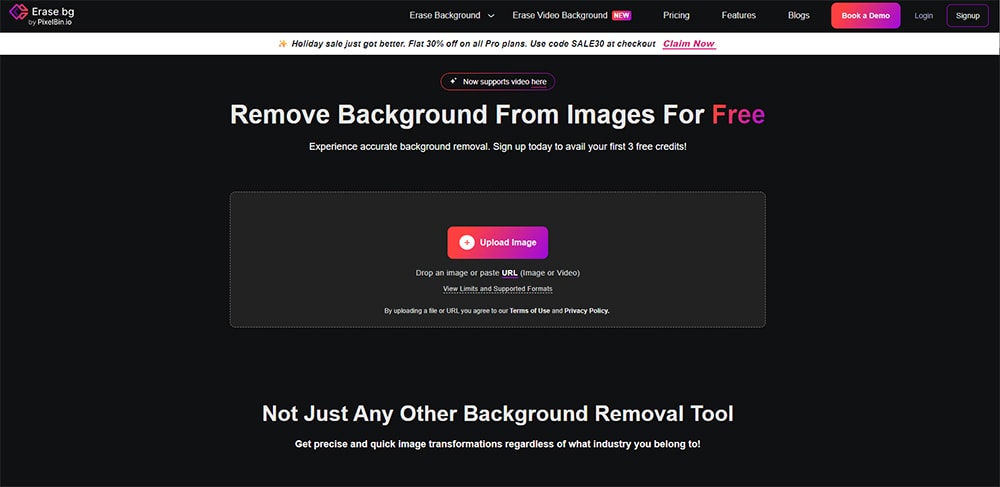 Erase.bg free AI background removal tool showing high-res output with no watermarks