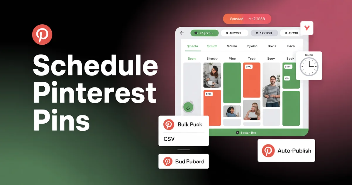 Pinterest pin scheduling workflow showing content calendar with pins scheduled across multiple boards