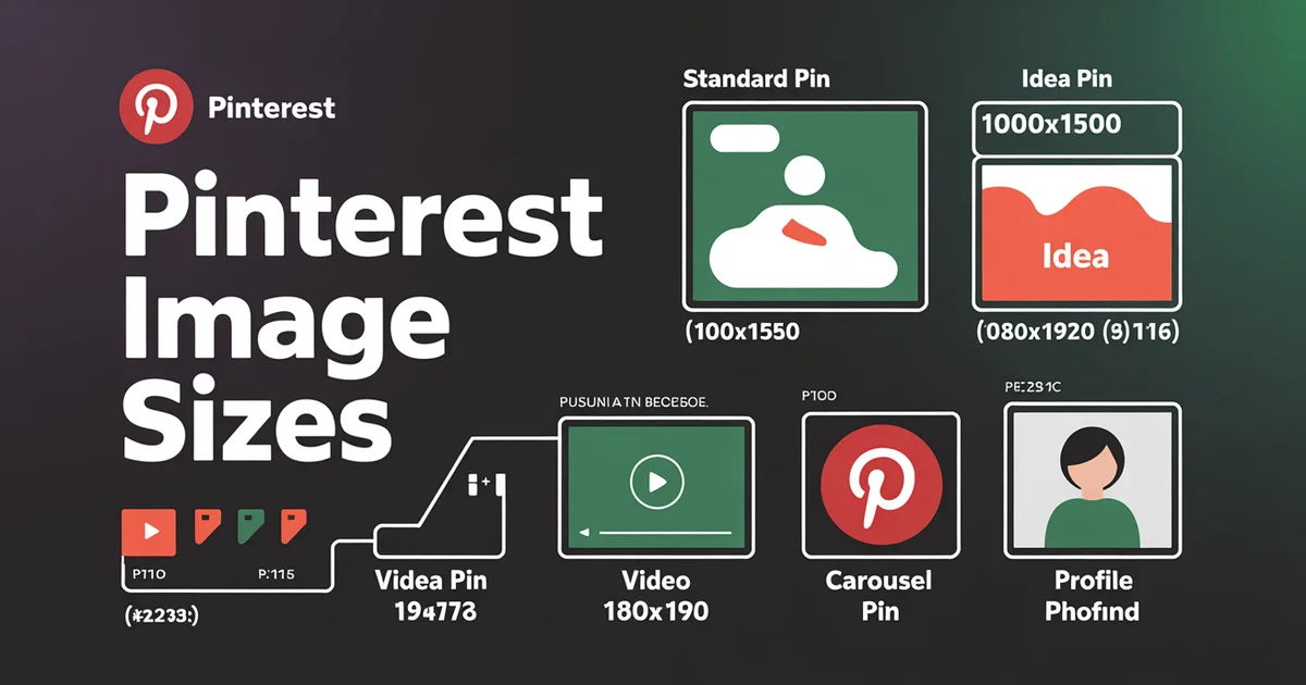 Pinterest image dimensions guide showing pin sizes for standard pins, idea pins, and video pins