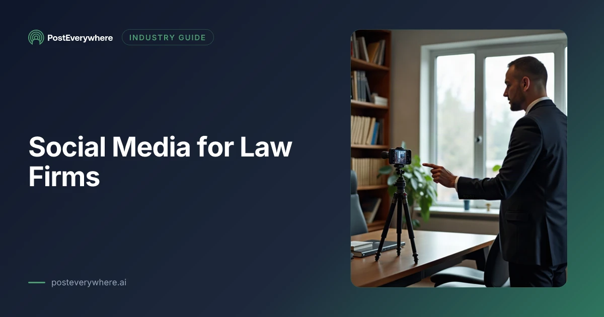 Attorney recording a short video on a phone tripod in a law office, for a social media for law firms guide