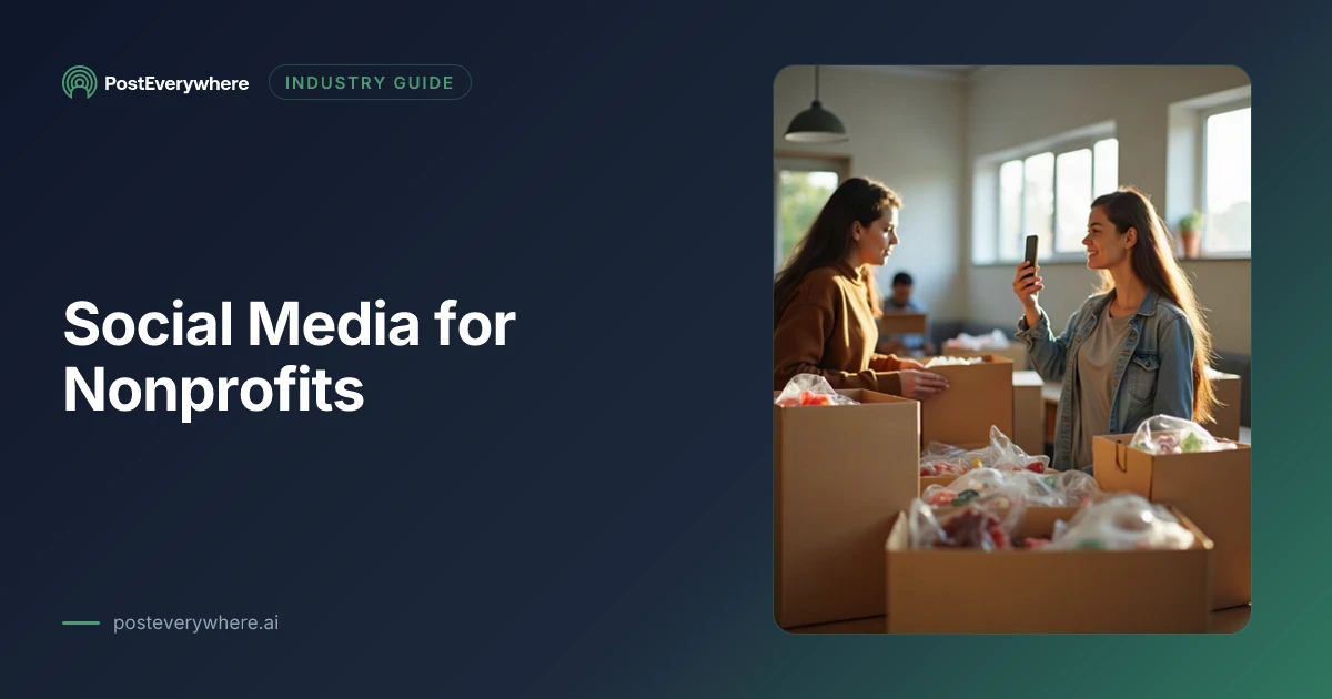 Volunteers packing donation boxes while one photographs the moment, for a social media for nonprofits guide