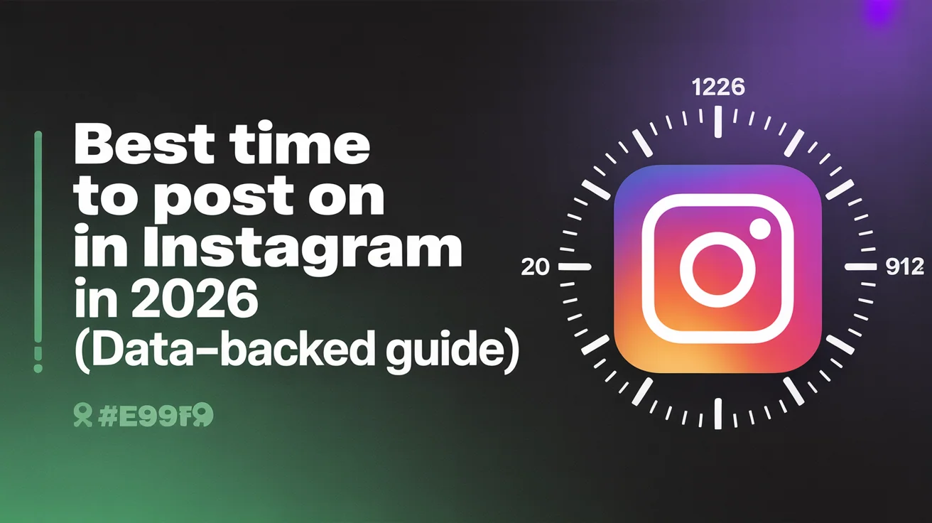 Instagram logo and stickers showing timing strategy and optimal posting windows for all content types including posts, reels, stories and carousels