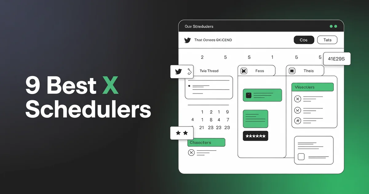 Dashboard showing X Twitter post scheduling calendar with analytics and thread composer
