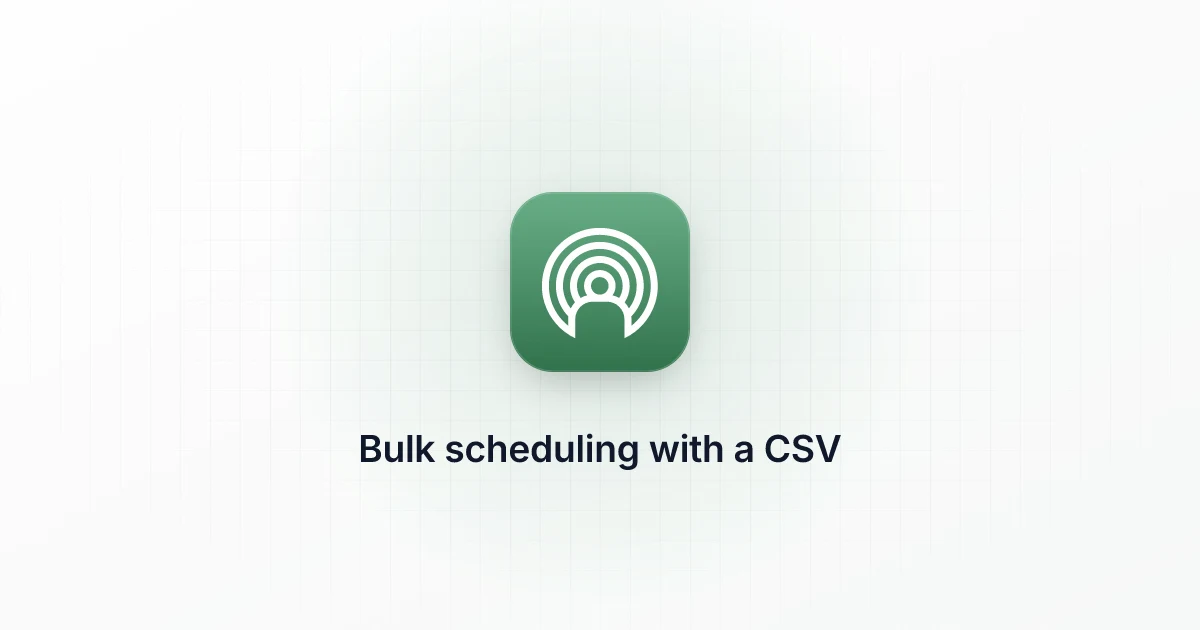 The PostEverywhere app icon above the words Bulk scheduling with a CSV