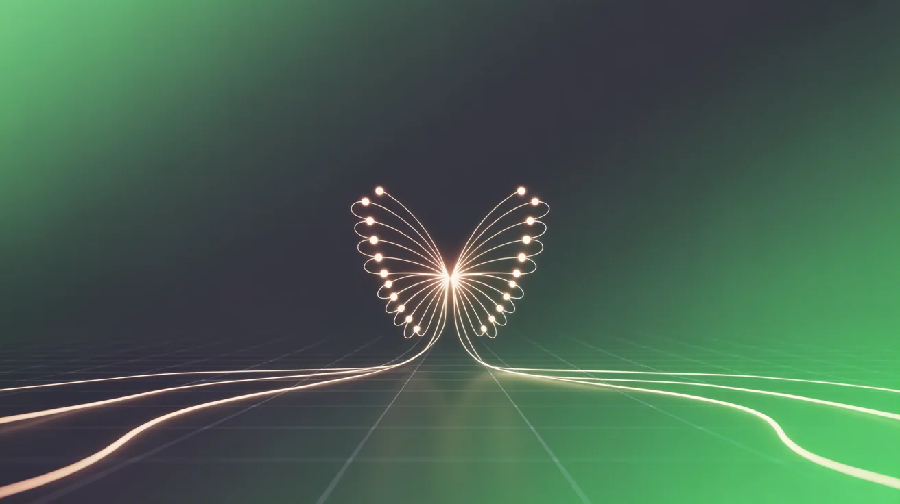 A glowing Bluesky butterfly drawing in new follower nodes, representing how to grow a Bluesky following in 2026