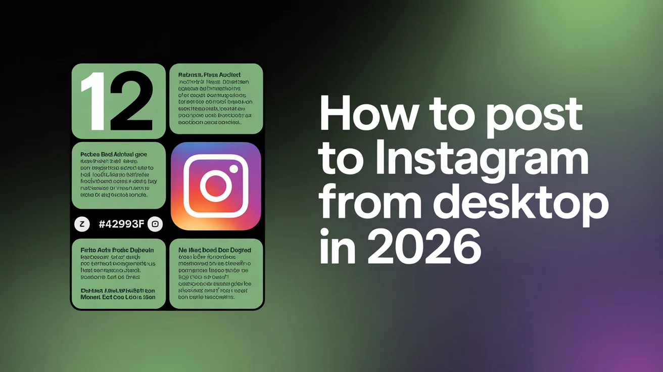 Person using smartphone with Instagram app open showing desktop posting features for uploading photos, videos and carousels from computer