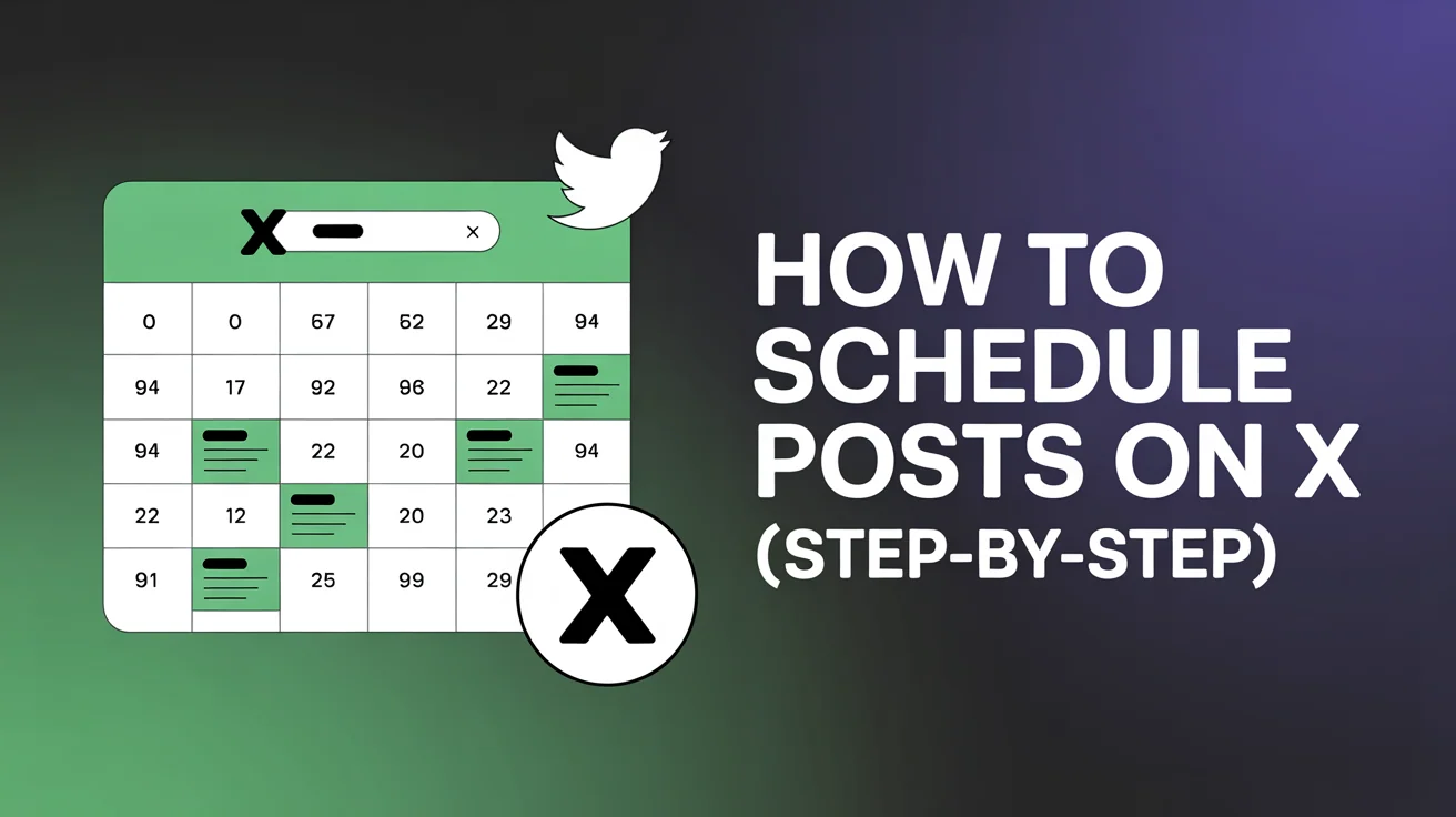 Content creator using X scheduling tool to batch schedule multiple X posts and tweets from desktop with visual calendar showing scheduled X content for cross-platform social media posting
