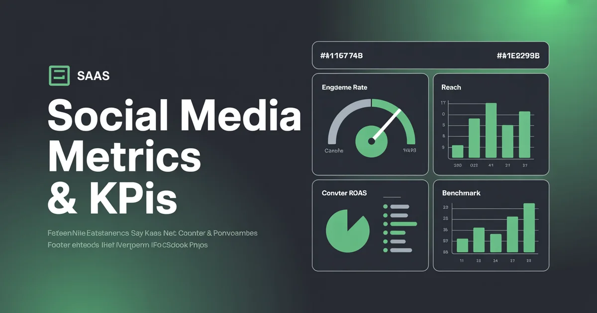 Social media metrics and KPIs dashboard with engagement rate, reach, and conversion formulas