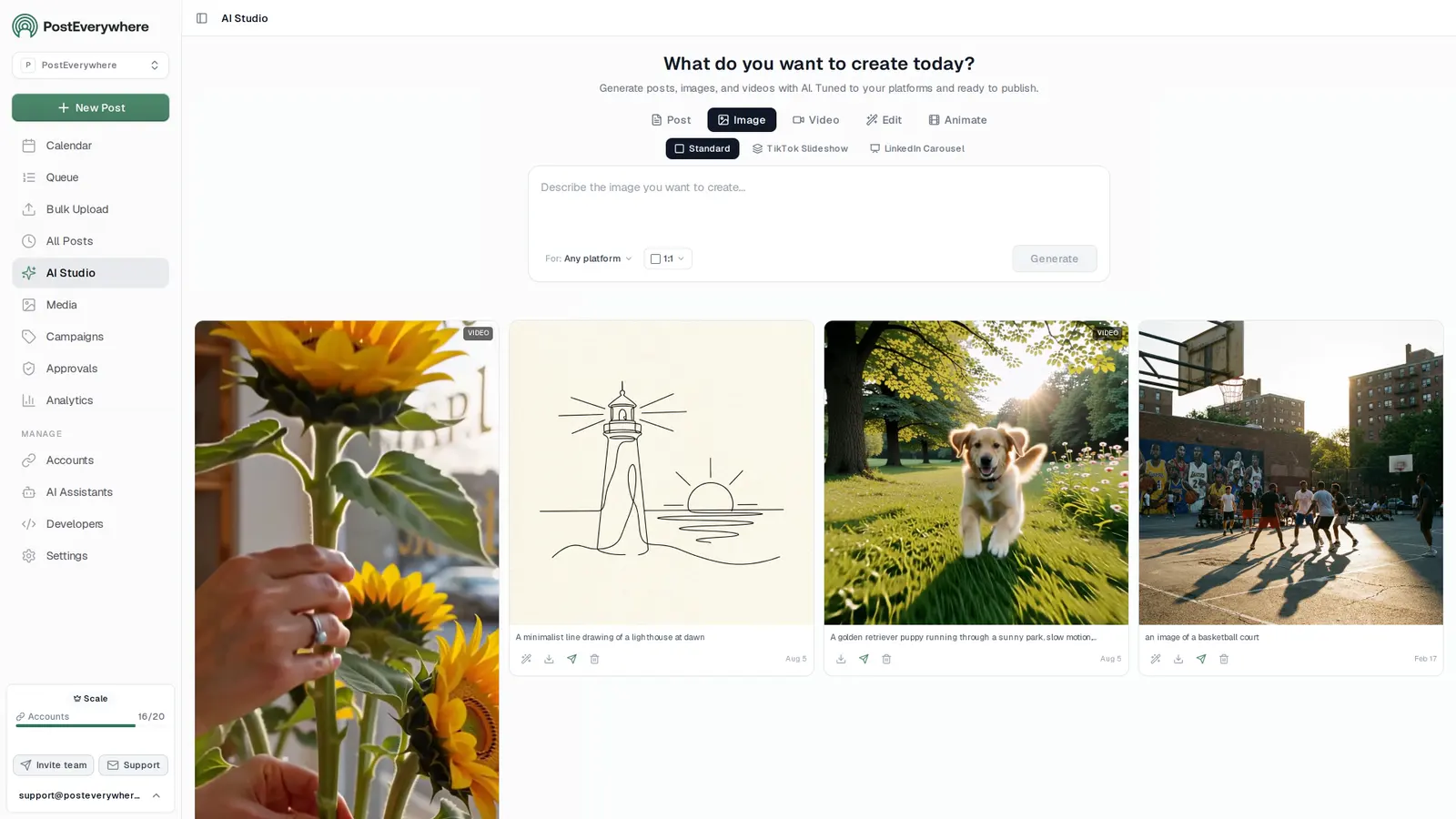 PostEverywhere AI Studio creating posts, images and videos