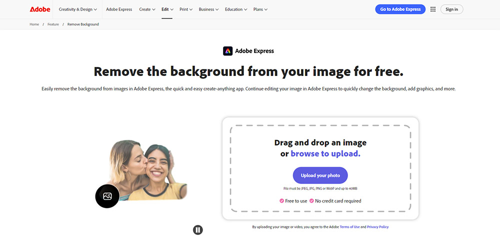 Adobe Express free background remover powered by Firefly AI with one-click removal