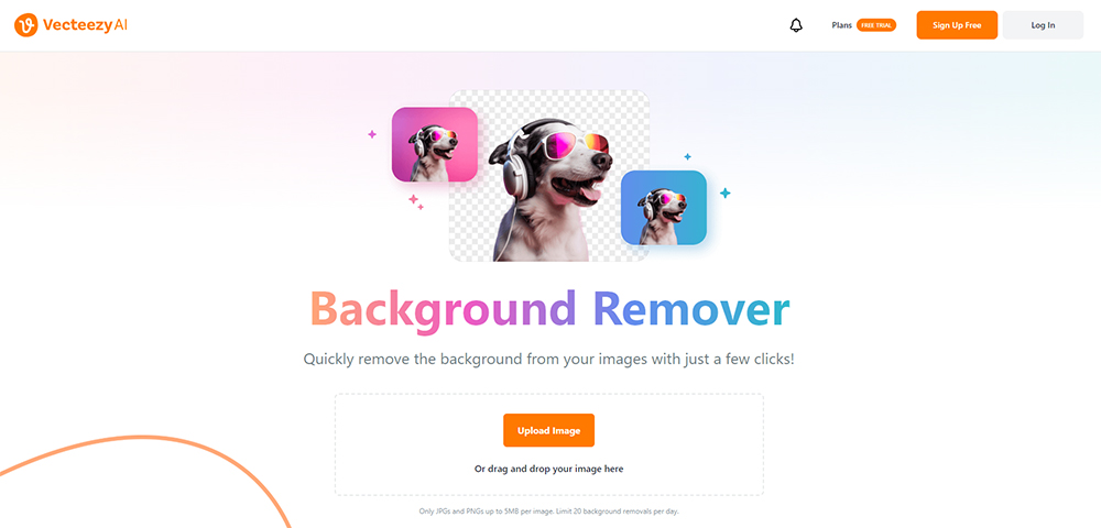 Vecteezy free AI background remover with 20 daily removals and no watermarks