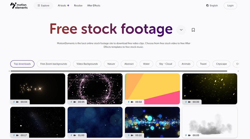 Motion Elements marketplace with thousands of free stock video clips