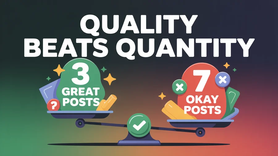 Quality beats quantity — 3 great posts outperform 7 mediocre posts on every platform