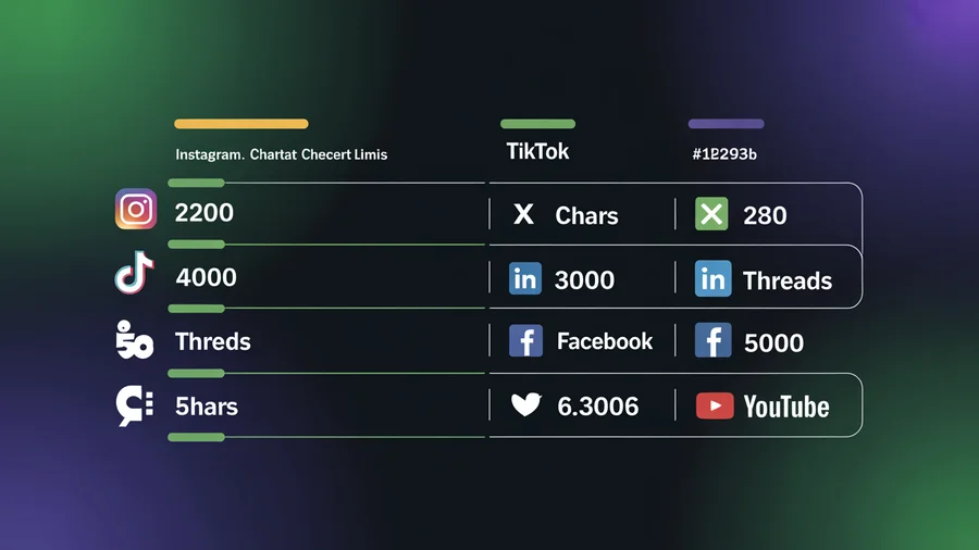 Platform character limits — Instagram 2200, TikTok 4000, X 280, LinkedIn 3000, Threads 500