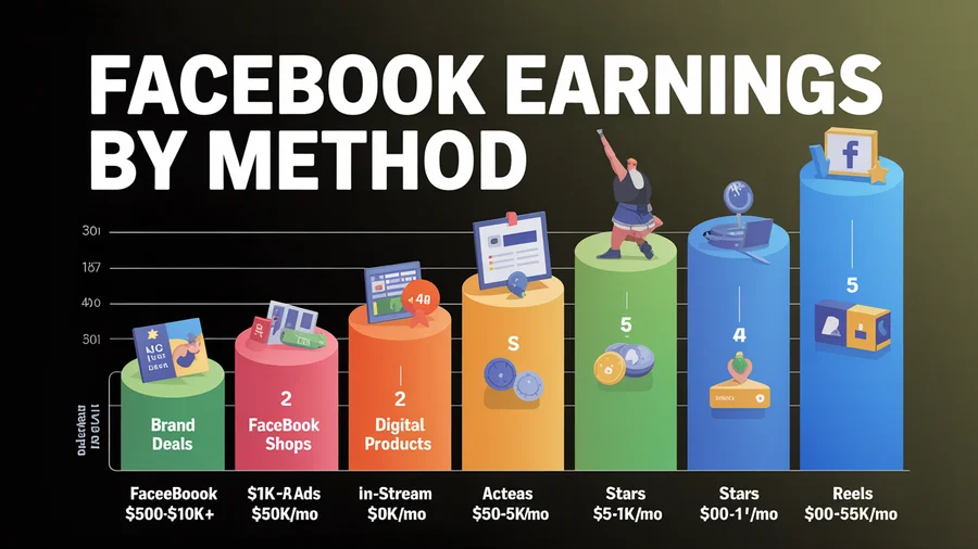Facebook earnings by monetization method — Brand Deals highest, then Shops, Digital Products, Ads