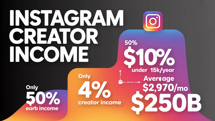 Instagram creator income — 50% earn under $15K/year, only 4% earn $100K+, $2,970/mo average