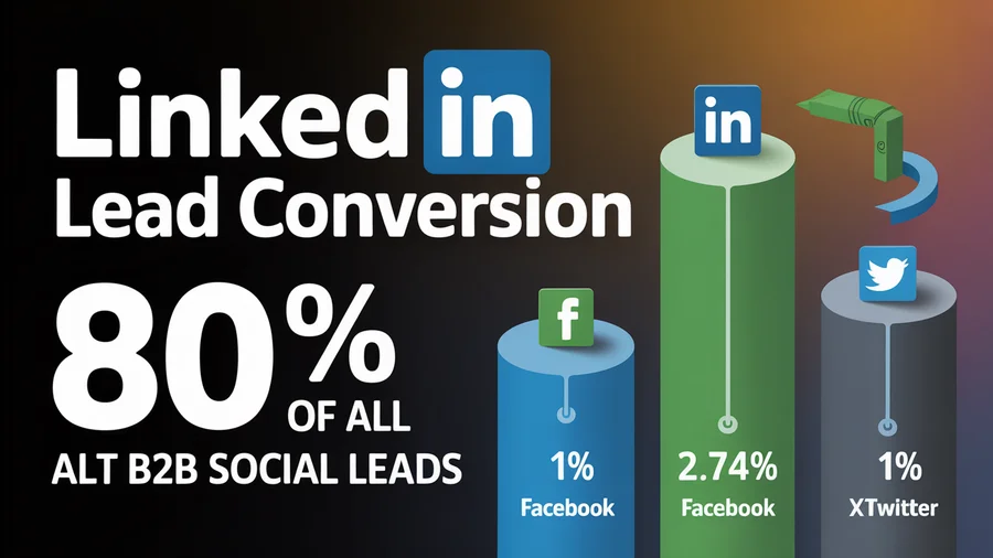 LinkedIn lead conversion — 2.74% rate vs Facebook and X at ~1%, generates 80% of B2B social leads