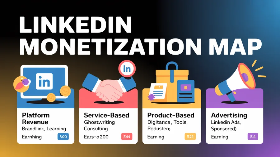 LinkedIn monetization map — Platform Revenue, Service-Based, Product-Based, and Advertising categories