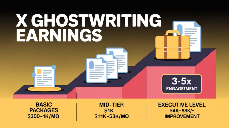 X ghostwriting earnings — Basic $300-$1K/mo, Mid-Tier $1K-$3K/mo, Executive $4K-$8K+/mo