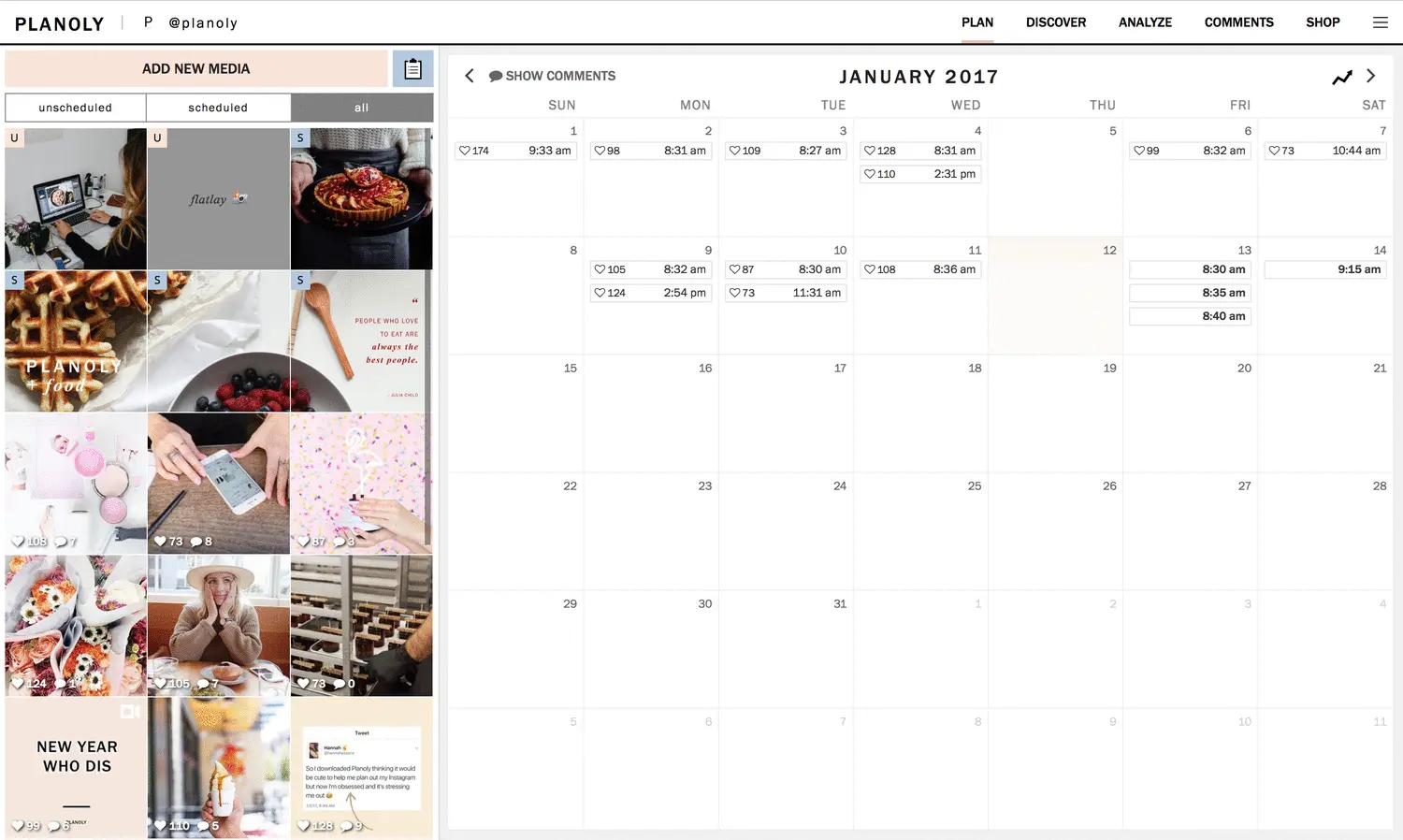 Planoly visual grid planner for Instagram feed layout and post scheduling