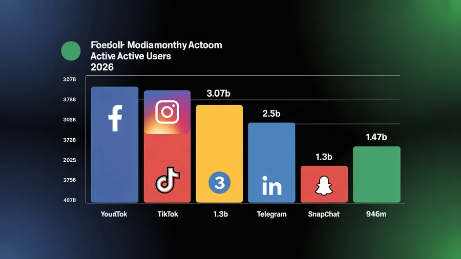 Social media platform monthly active users in 2026 — Facebook 3.07B, Instagram 3B, YouTube 2.5B, TikTok 1.9B