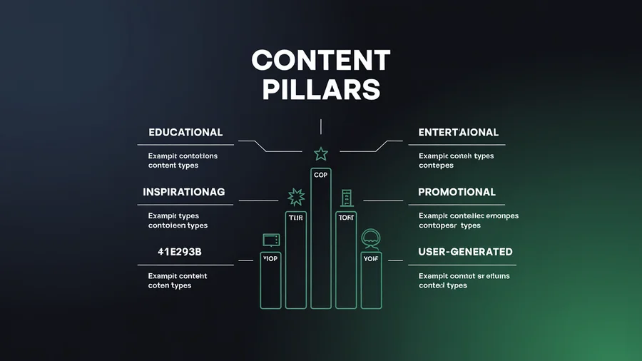 Content pillars diagram — Educational, Entertaining, Inspirational, Promotional, User-Generated categories