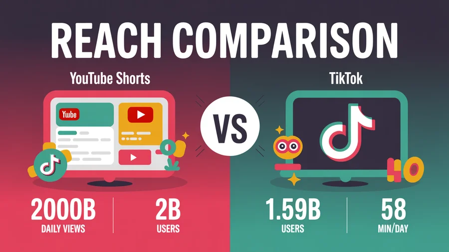 YouTube Shorts vs TikTok reach — Shorts 200B daily views, 2B users vs TikTok 1.59B users