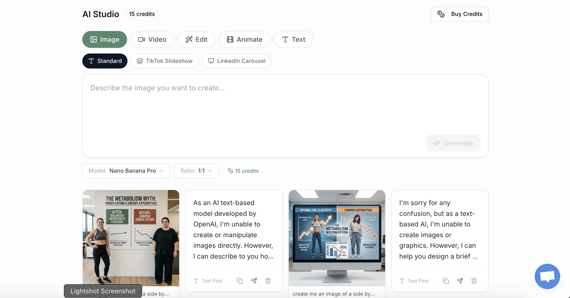 PostEverywhere AI Content Studio generating social media captions and images with one click